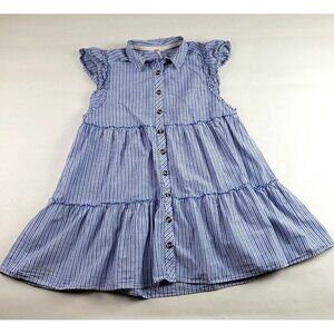 Free People Starfish Mini Shirt Dress Women Small Blue Striped Ruffle Button Up